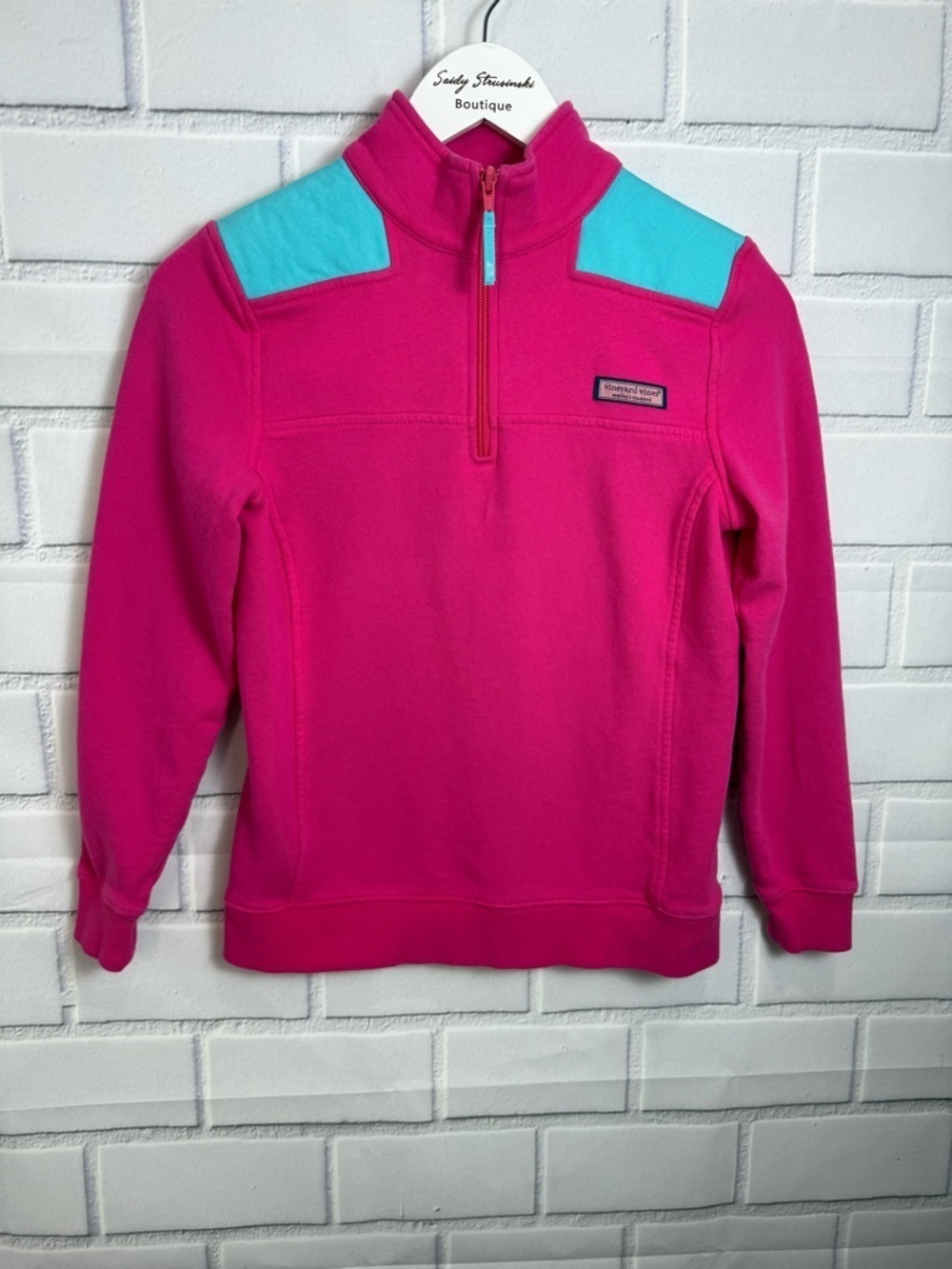 Vineyard Vines Pink 1/4 Zip Pullover XXS 100% Cotton Preppy Logo Sweatshirt - Picture 3 of 12